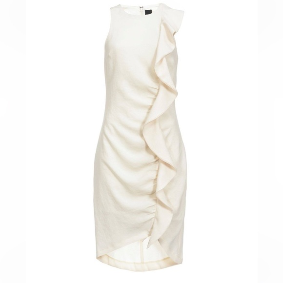 Pinko Dress BEBYBLADE Abito White Crepe Ruffle Sheath US -10 - Picture 3 of 16